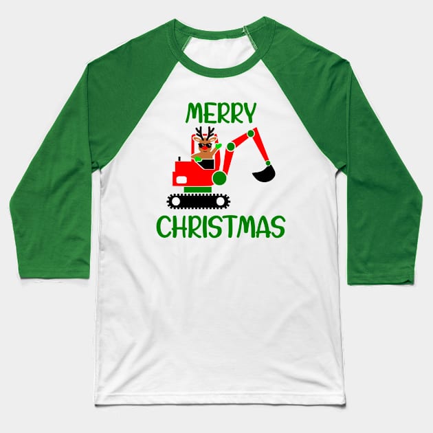 Merry Christmas Digger Construction Worker Baseball T-Shirt by OrnamentallyYou